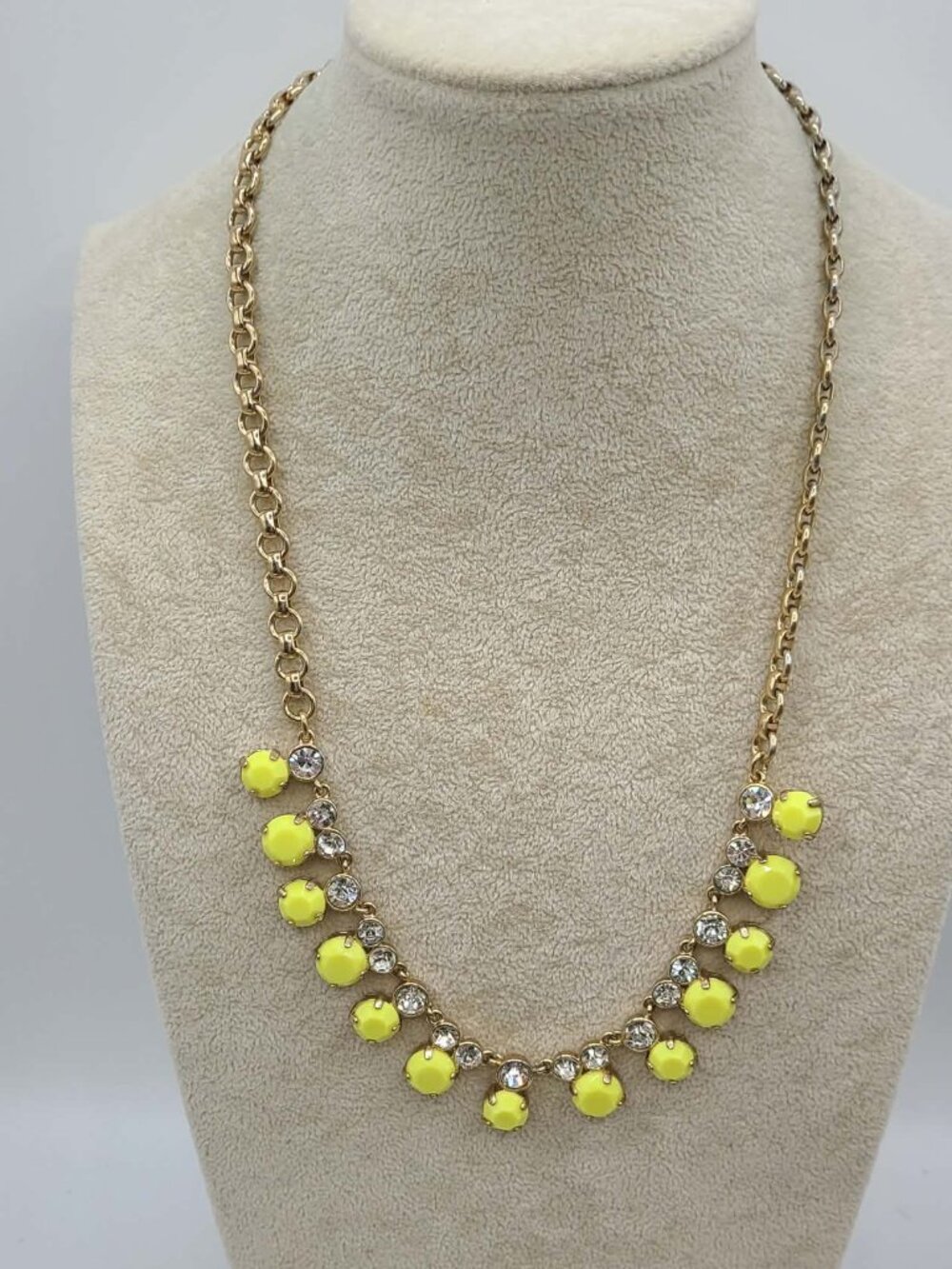 J Crew Yellow Resin Clear Crystal Gold Tone Necklace